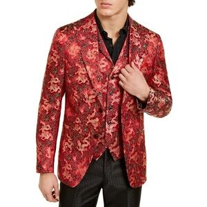 TALLIA Metallic Dragon Floral Satin Suit Jacket
